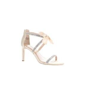 NEW Audrey Brooke Champagne Satin Cinderella Beige Ankle Strap Heels Women's 7